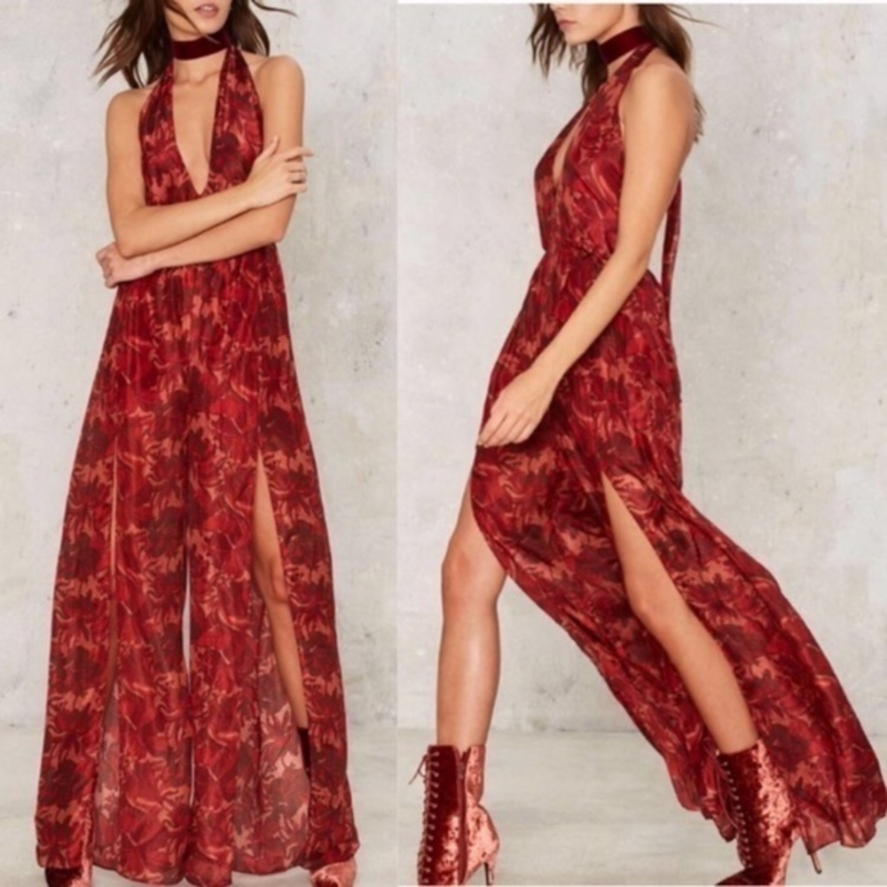 SILK✨Nasty Gal Fine Wine Jumpsuit - Picture 1 of 3